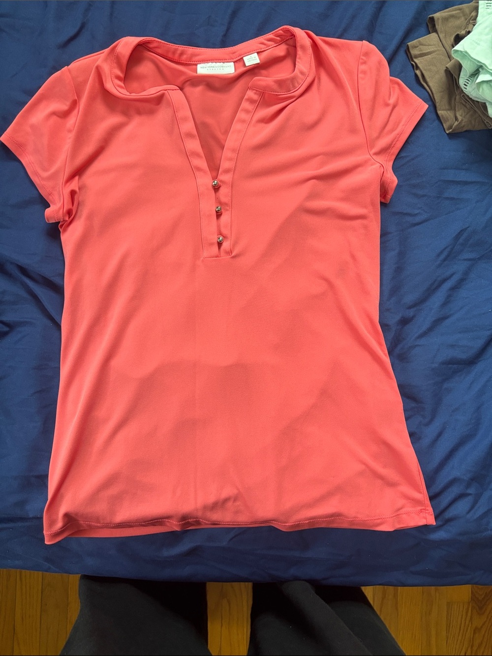 New York & Company Coral Short-Sleeve Henley Top